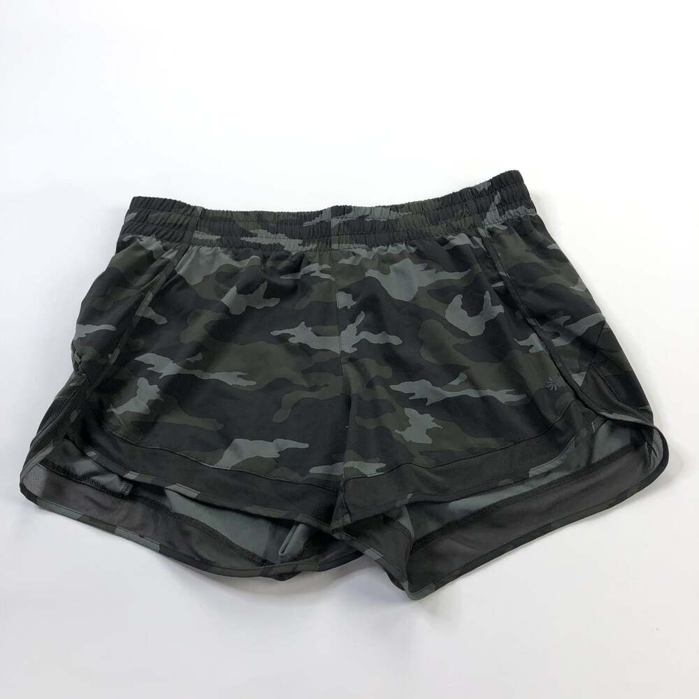 Athleta Printed Mesh Racer Run Short 4" Medium (Fit 32In) Camo Green 446581